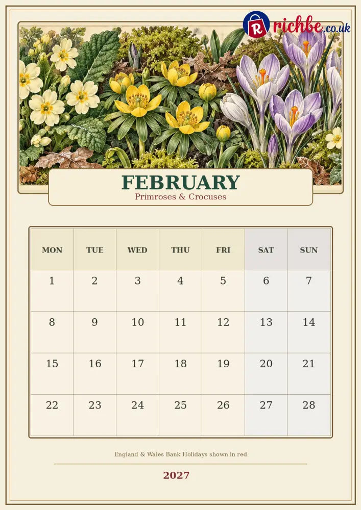 A Year in British Blooms 2027 Wall Calendar – Seasonal Flowers & Garden Beauty