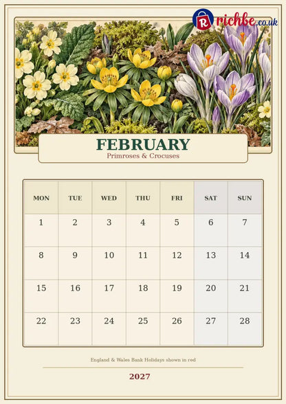A Year in British Blooms 2027 Wall Calendar – Seasonal Flowers & Garden Beauty