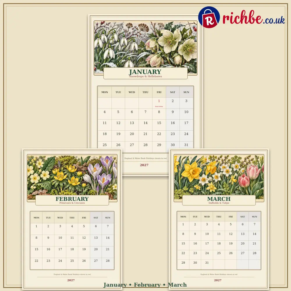 A Year in British Blooms 2027 Wall Calendar – Seasonal Flowers & Garden Beauty