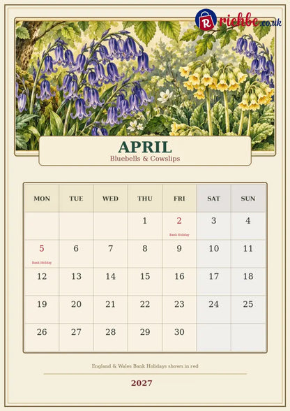 A Year in British Blooms 2027 Wall Calendar – Seasonal Flowers & Garden Beauty