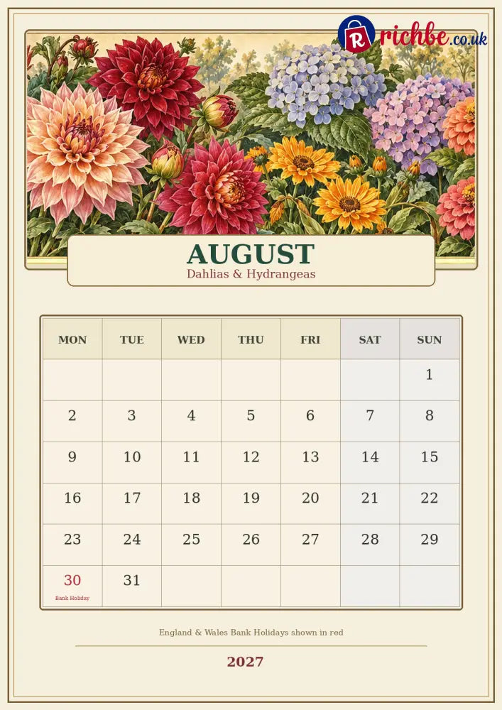 A Year in British Blooms 2027 Wall Calendar – Seasonal Flowers & Garden Beauty