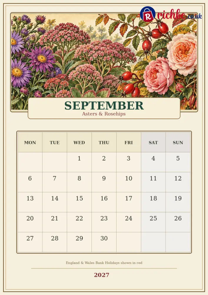 A Year in British Blooms 2027 Wall Calendar – Seasonal Flowers & Garden Beauty