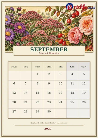 A Year in British Blooms 2027 Wall Calendar – Seasonal Flowers & Garden Beauty
