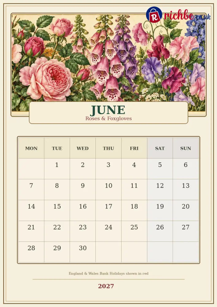 A Year in British Blooms 2027 Wall Calendar – Seasonal Flowers & Garden Beauty