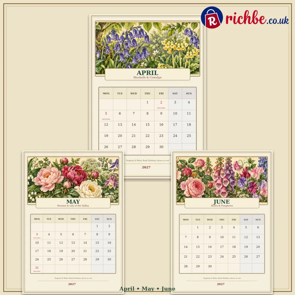 A Year in British Blooms 2027 Wall Calendar – Seasonal Flowers & Garden Beauty