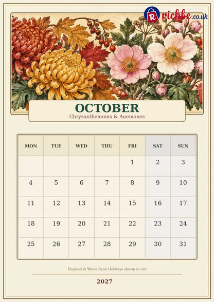 A Year in British Blooms 2027 Wall Calendar – Seasonal Flowers & Garden Beauty