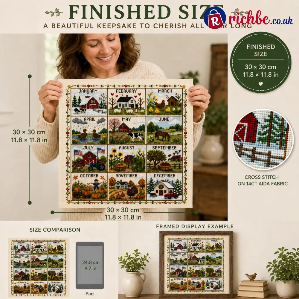 🧵 A Year in Stitches | 12-Month Seasonal Cross Stitch Kit 🌿