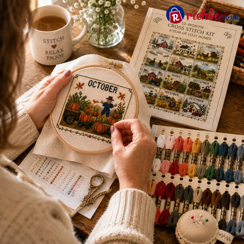 🧵 A Year in Stitches | 12-Month Seasonal Cross Stitch Kit 🌿