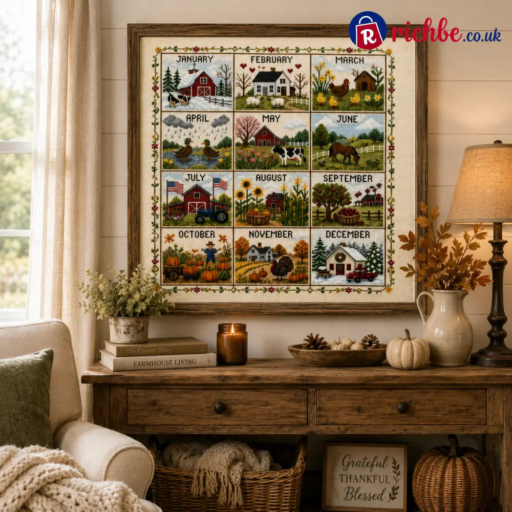 🧵 A Year in Stitches | 12-Month Seasonal Cross Stitch Kit 🌿