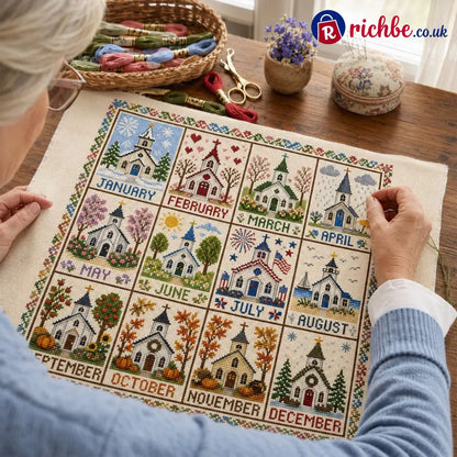🧵 A Year in Stitches | 12-Month Seasonal Cross Stitch Kit 🌿