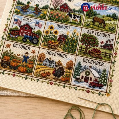 🧵 A Year in Stitches | 12-Month Seasonal Cross Stitch Kit 🌿