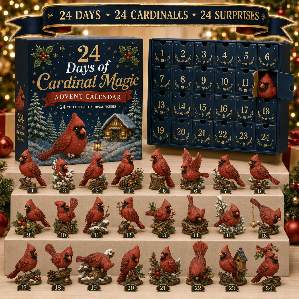 🐦 24 Days of Cardinal Magic Advent Calendar – 24 Collectible Christmas Cardinal Surprises