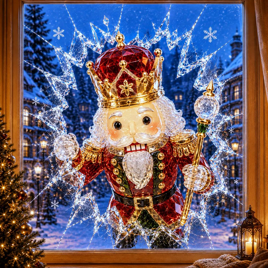 🔥Limited time 50% OFF -✨🎄Crystal Christmas Break-In Window Decal — 3D Shattered-Glass Holiday Window Decoration