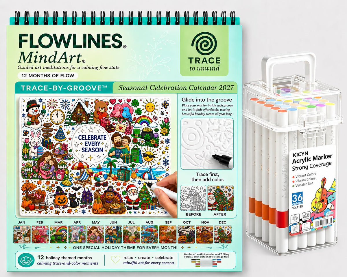 🔥🎨Color The Year 2027: Trace-By-Groove Creative Calendar📅| Seasonal Guided Coloring Wall Calendar With Markers