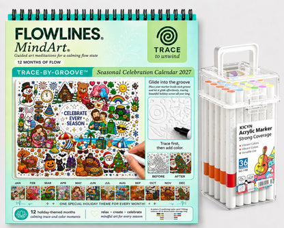 🔥🎨Color The Year 2027: Trace-By-Groove Creative Calendar📅| Seasonal Guided Coloring Wall Calendar With Markers