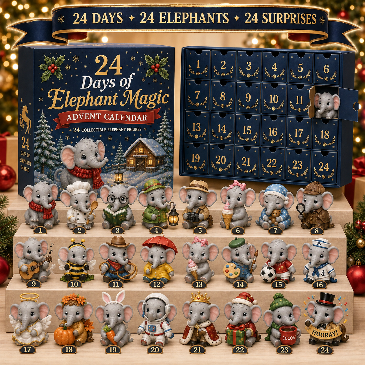🐘 24 Days of Elephant Magic™ Advent Calendar – 24 Collectible Christmas Elephant Surprises