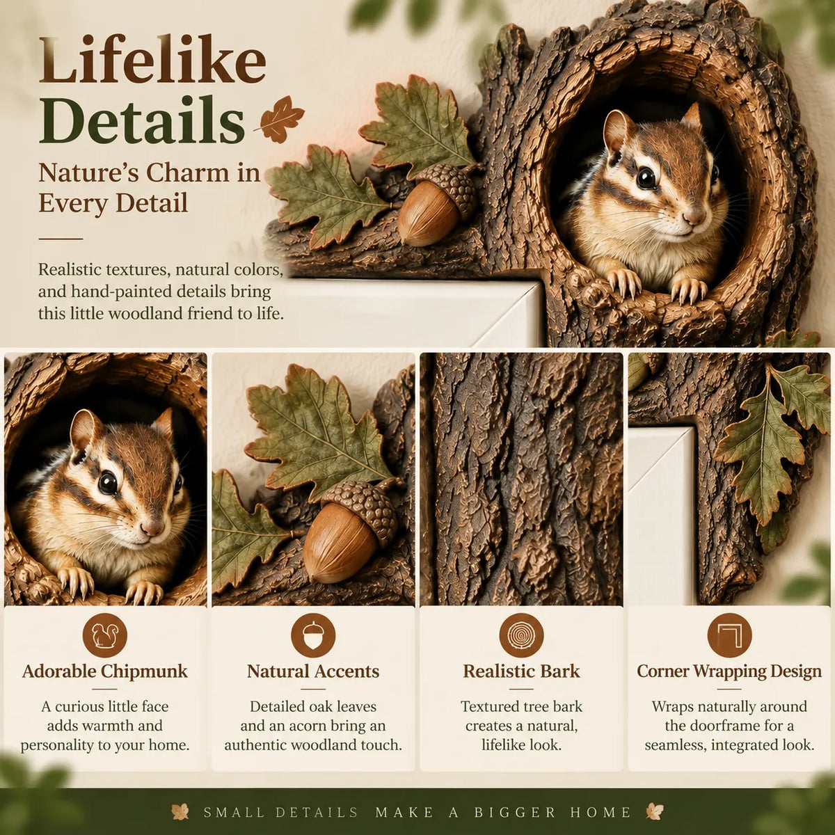 ⏰LAST DAY 50% OFF 🐿️ 3D Chipmunk Tree Hollow Door Topper | Woodland Animal Doorway Decor For Cozy Nature Homes