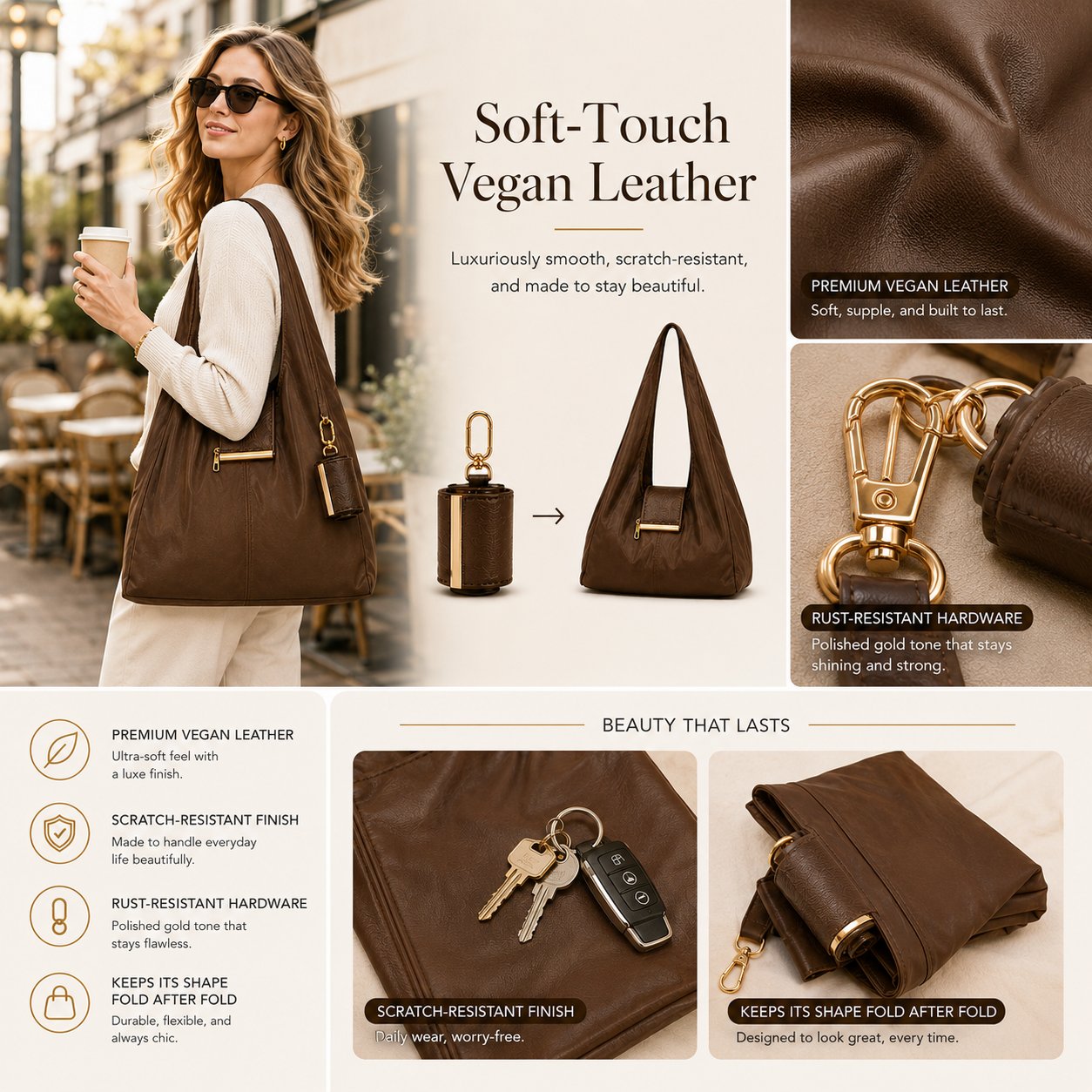 Toworkact™ Varelli Charm Transformable Bag – Stylish Vegan Leather Tote & Keychain Charm