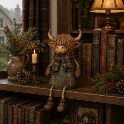 Cozy Christmas Highland Cow Shelf Sitter