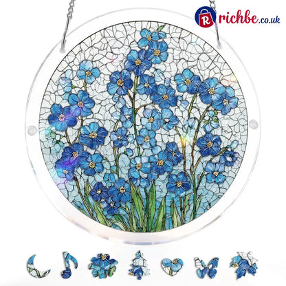 💖Acrylic Jigsaw Puzzle Suncatcher - Holy Light of Jesus Light - Blue Flower