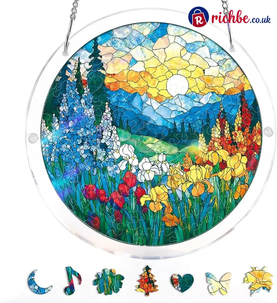 💖Acrylic Jigsaw Puzzle Suncatcher - Holy Light of Jesus Light - Dawn Flower Sea