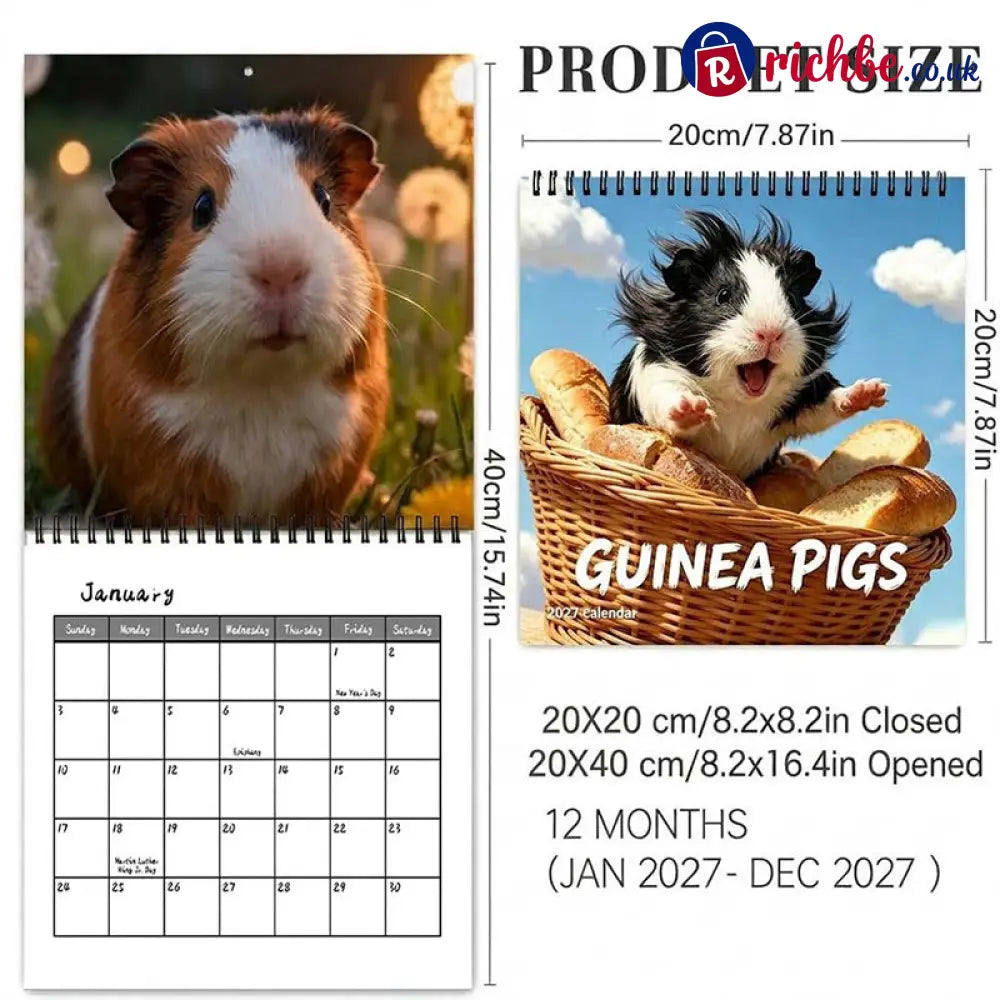 Add Cuteness Instantly! 2027 Guinea Pig Wall Calendar - Housewares & Kitchen