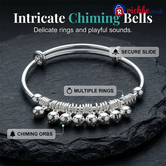 ✨ Adjustable Silver Bell Charm Bangle Bracelet - Clothing & Accessories