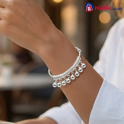 ✨ Adjustable Silver Bell Charm Bangle Bracelet - Clothing & Accessories