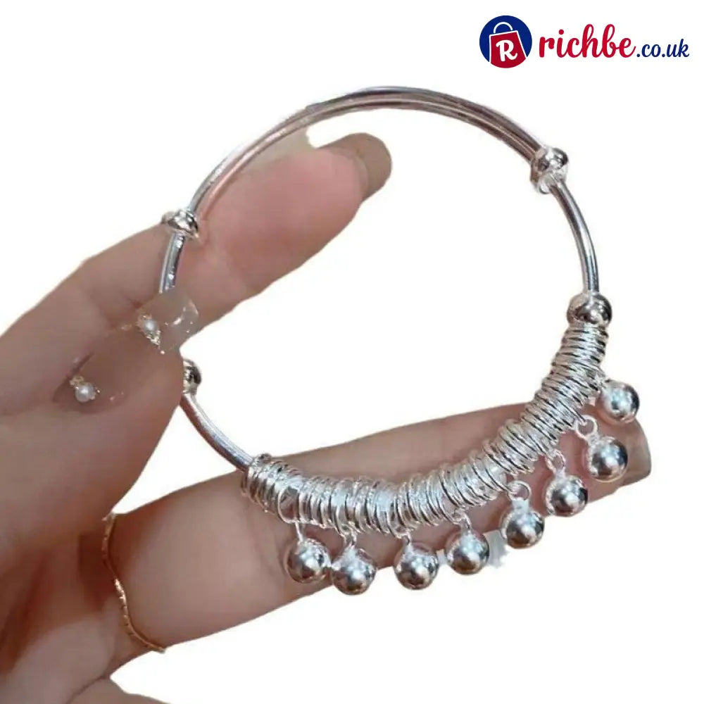 ✨ Adjustable Silver Bell Charm Bangle Bracelet - Clothing & Accessories