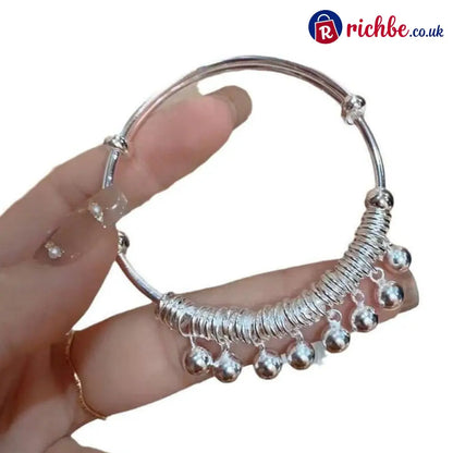 ✨ Adjustable Silver Bell Charm Bangle Bracelet - Clothing & Accessories