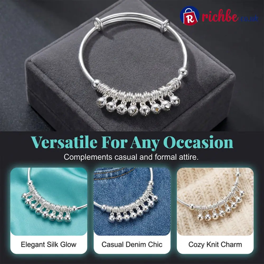 ✨ Adjustable Silver Bell Charm Bangle Bracelet - Clothing & Accessories