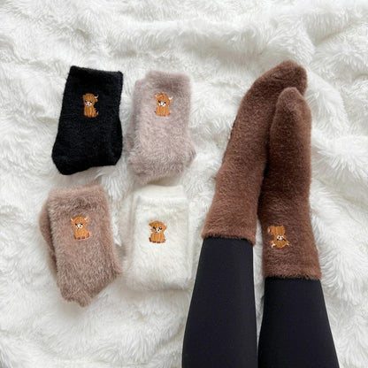🐮5 Pairs Fuzzy Highland Cow Socks