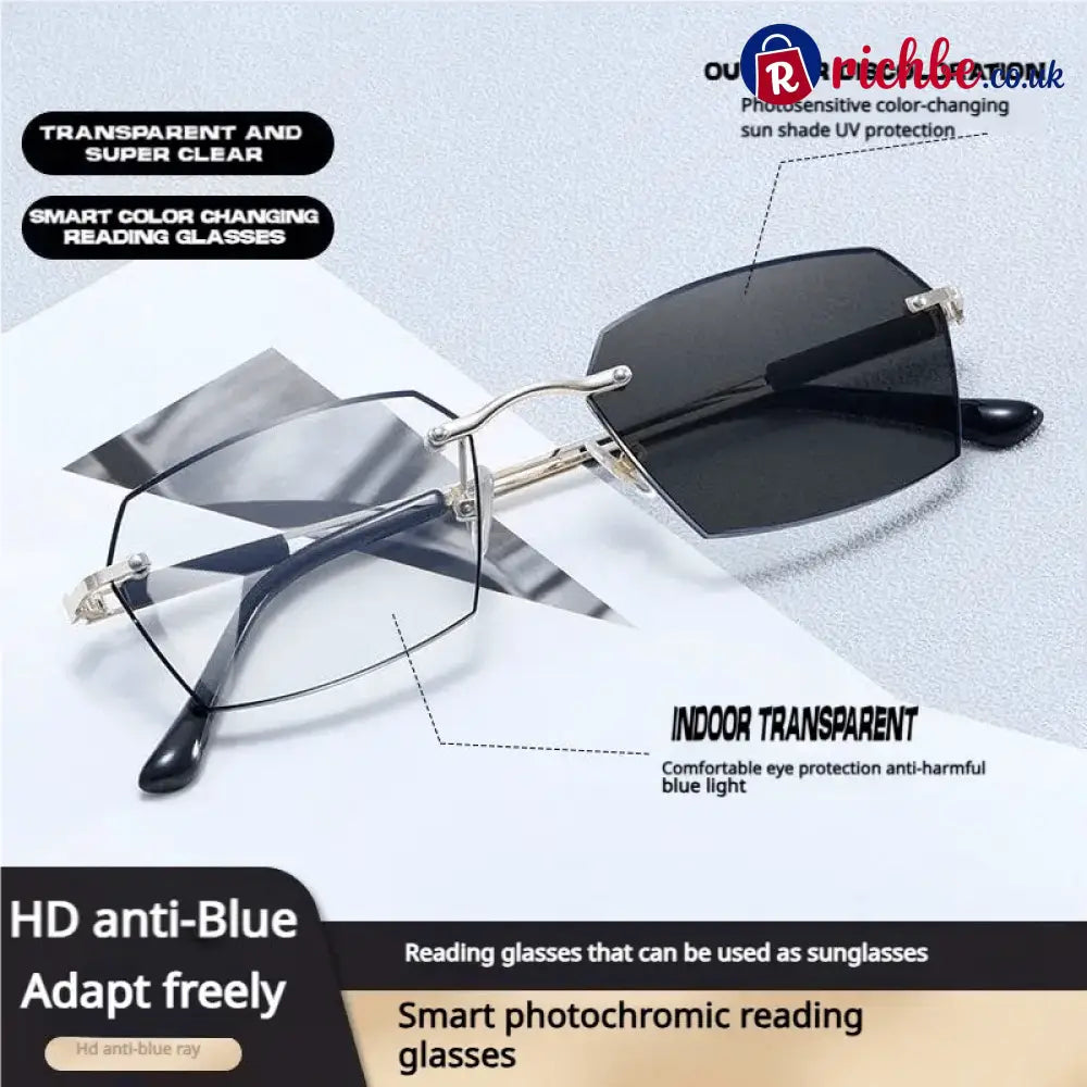 All-Black Progressive Reading Glasses for Seniors Auto-Adjusting Lenses • Clear Indoors & Outdoors • UV & Blue Light