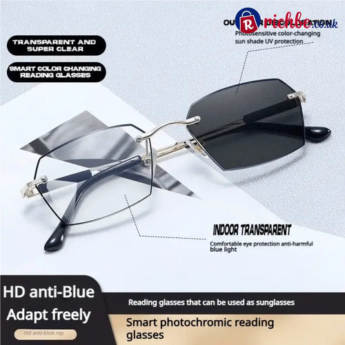 All-Black Progressive Reading Glasses for Seniors Auto-Adjusting Lenses • Clear Indoors & Outdoors • UV & Blue Light