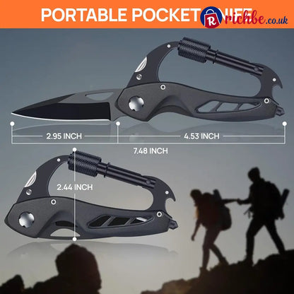 All-in-One Carabiner Multi Tool – Compact EDC Keychain with Knife & Screwdriver