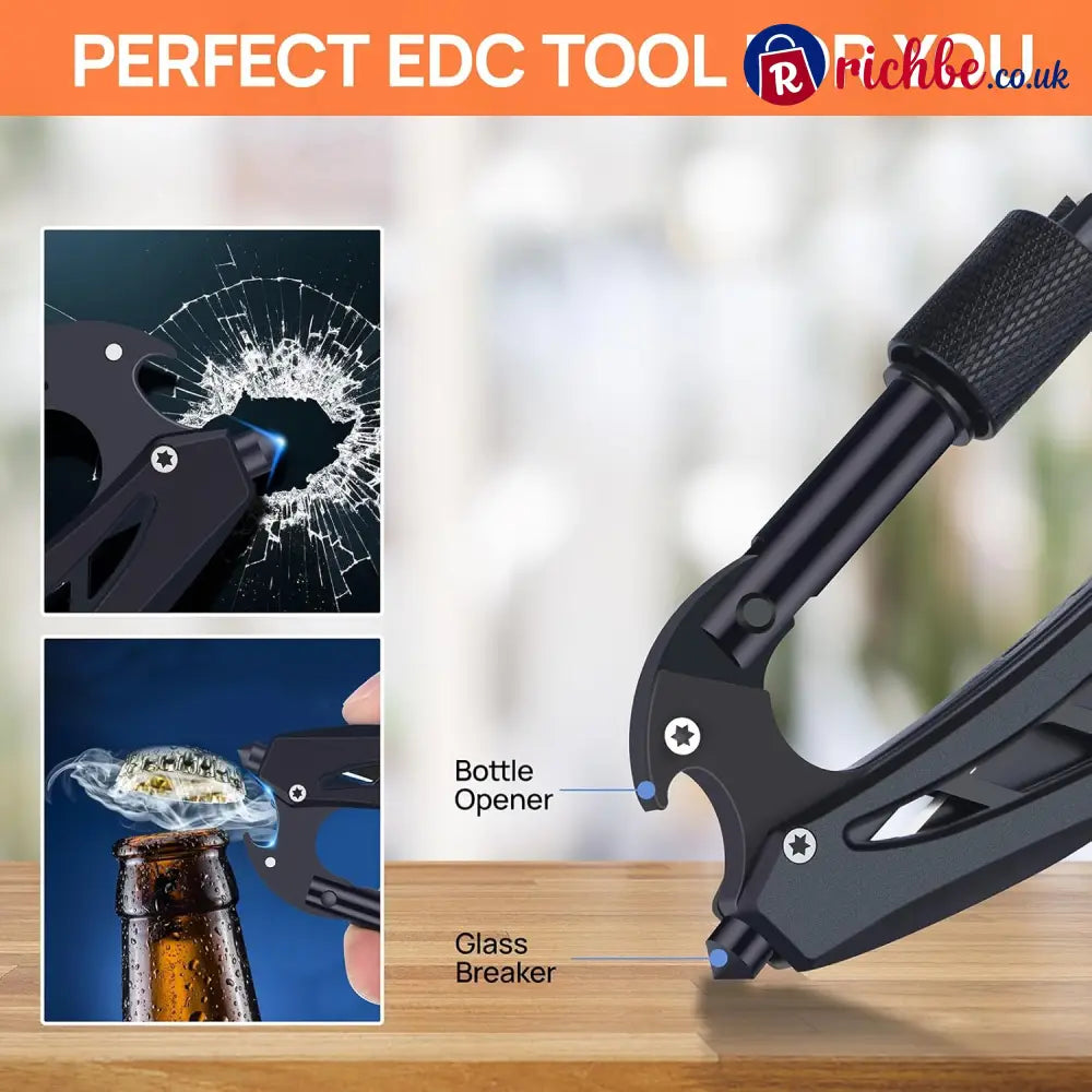 All-in-One Carabiner Multi Tool – Compact EDC Keychain with Knife & Screwdriver