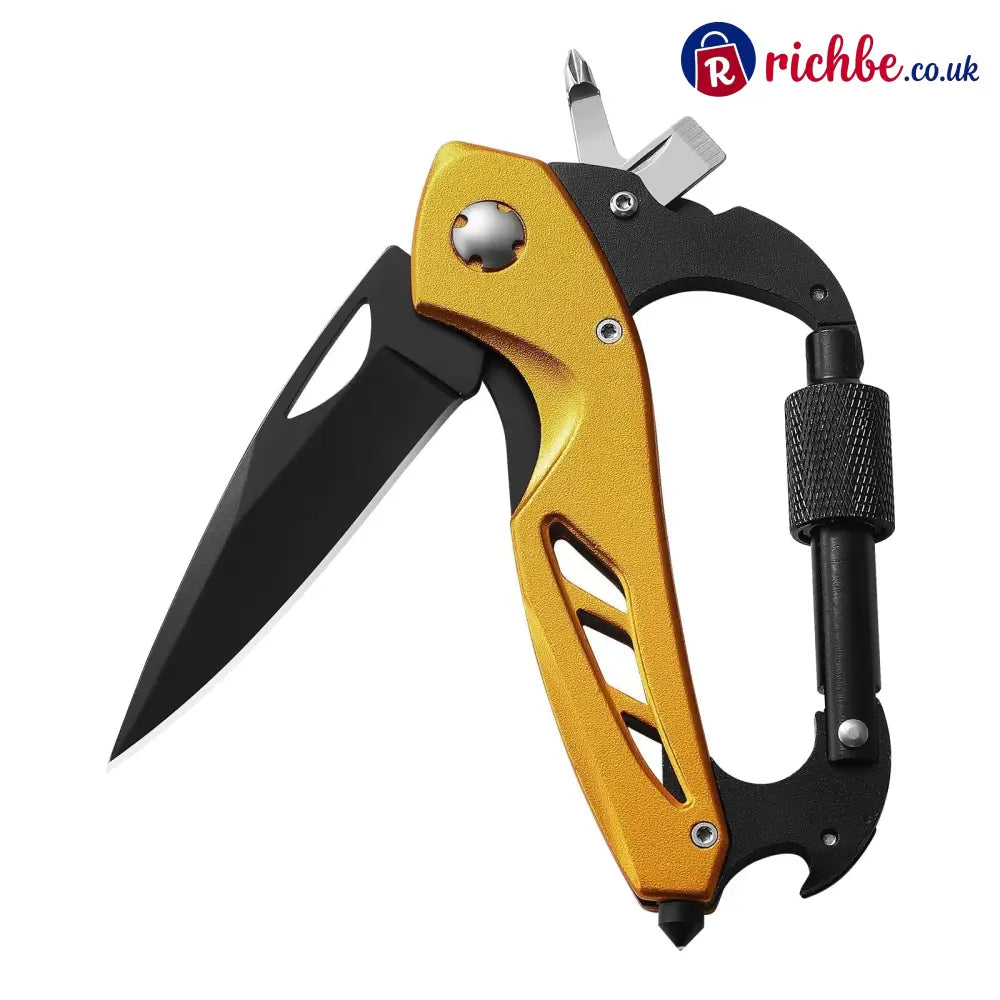 All-in-One Carabiner Multi Tool – Compact EDC Keychain with Knife & Screwdriver - Gold