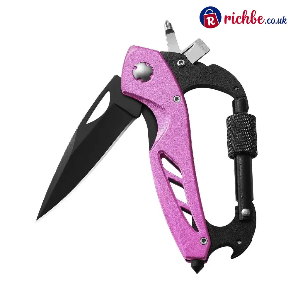 All-in-One Carabiner Multi Tool – Compact EDC Keychain with Knife & Screwdriver - Pink