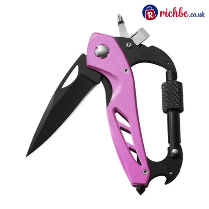All-in-One Carabiner Multi Tool – Compact EDC Keychain with Knife & Screwdriver - Pink
