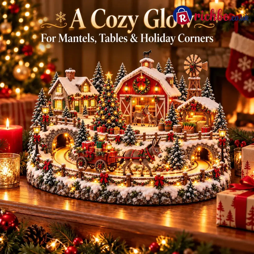 Animated Christmas Donkey Village | Moving Gift Wagon Holiday Display
