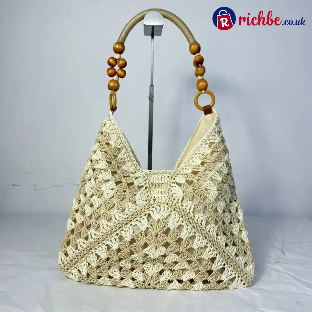 🏝️Artisanal Woven Tote with Inner Lining - Beige & Cream - Clothing & Accessories