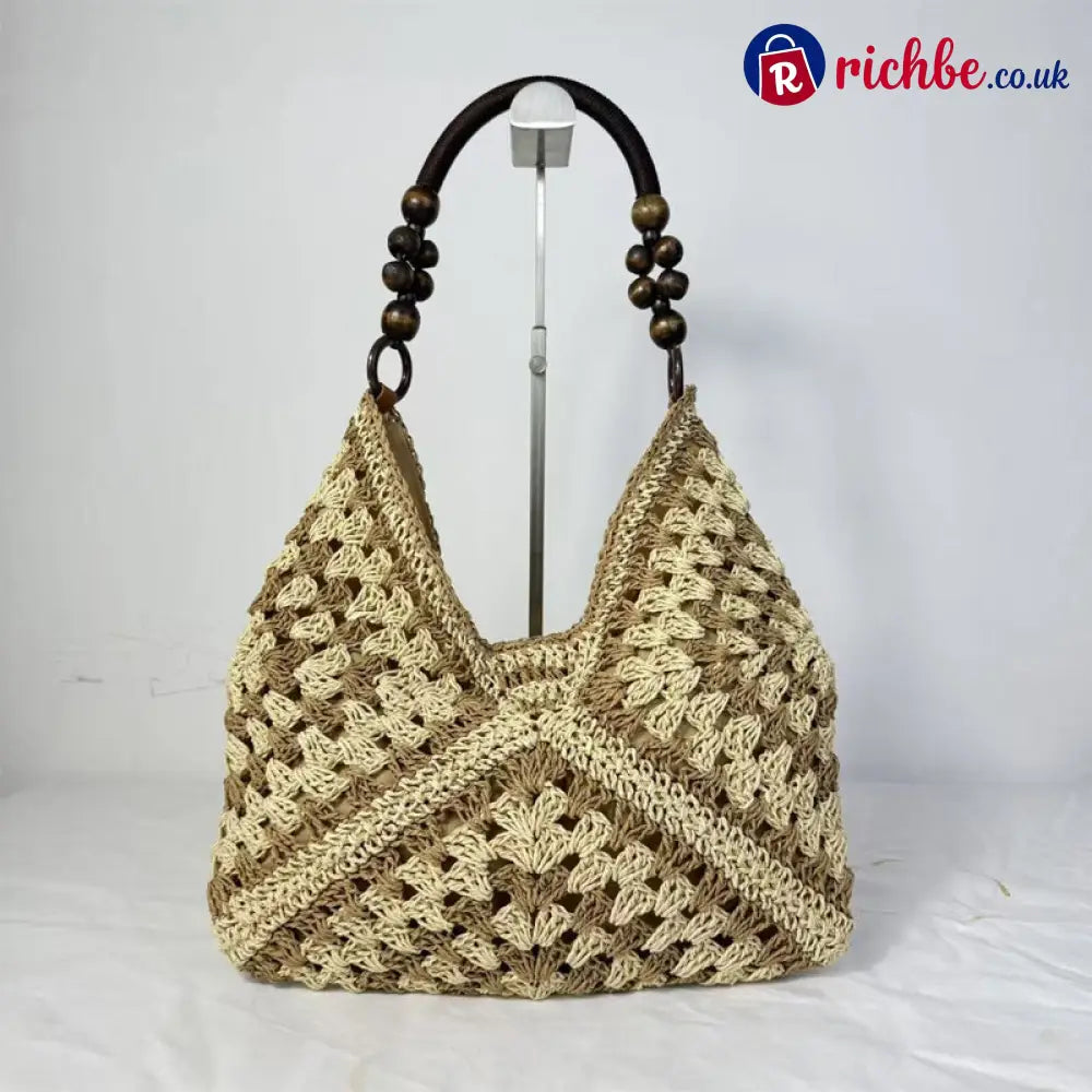 🏝️Artisanal Woven Tote with Inner Lining - Brown & Beige - Clothing & Accessories