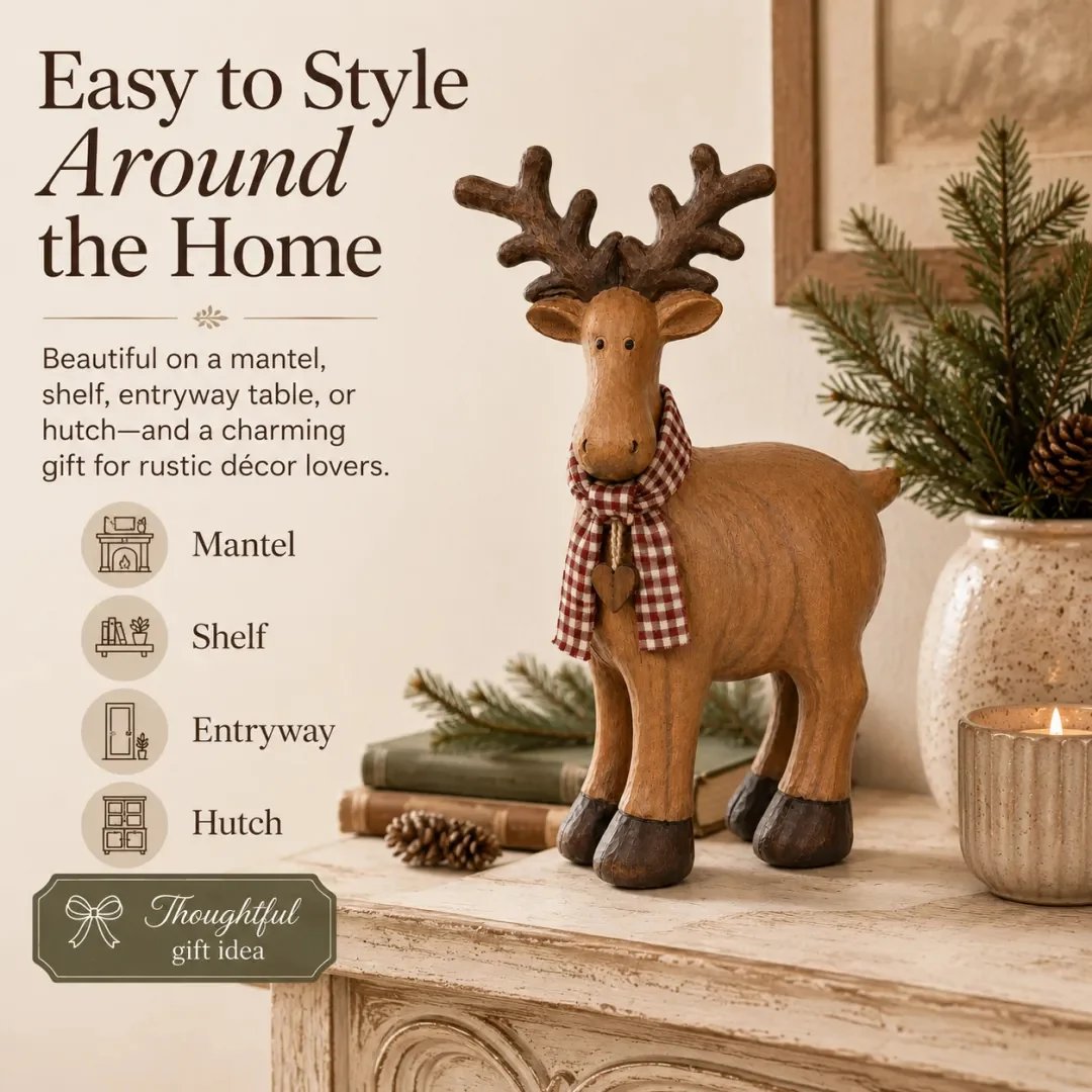 🦌Rustic Farmhouse Reindeer Figurine