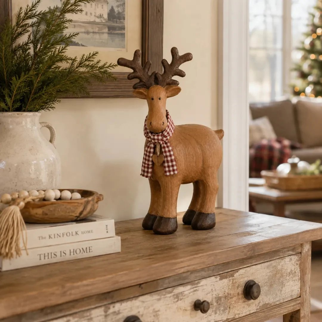 🦌Rustic Farmhouse Reindeer Figurine
