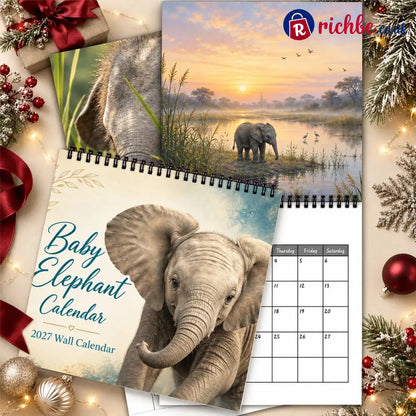 Baby Elephant 2027 Wall Calendar – Cute Baby Elephant Art Calendar Gift for Wildlife Animal Lovers - 2027 CALENDAR