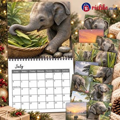 Baby Elephant 2027 Wall Calendar – Cute Baby Elephant Art Calendar Gift for Wildlife Animal Lovers - 2027 CALENDAR