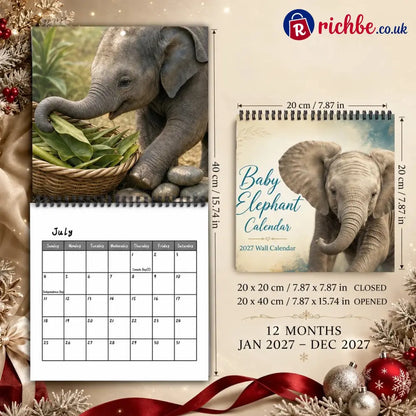 Baby Elephant 2027 Wall Calendar – Cute Baby Elephant Art Calendar Gift for Wildlife Animal Lovers - 2027 CALENDAR