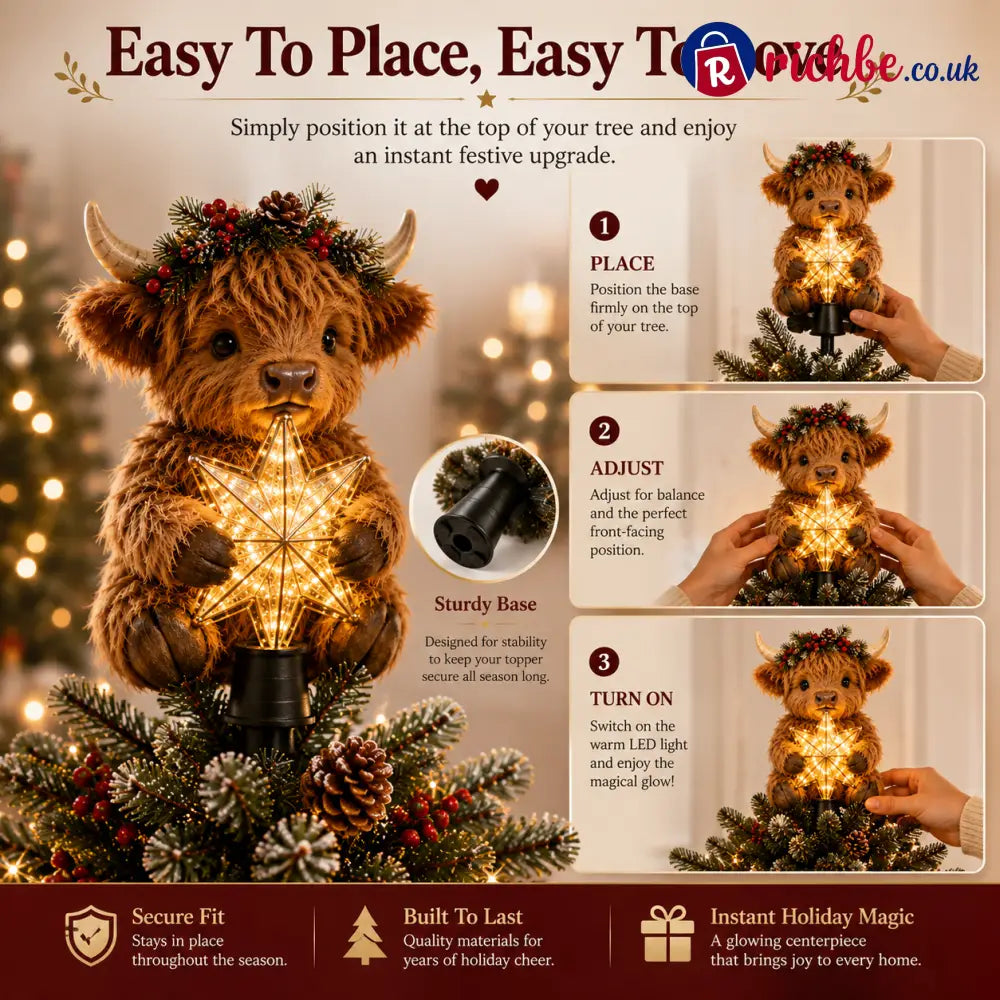🎄Baby Highland Cow Glowing Star Tree Topper✨