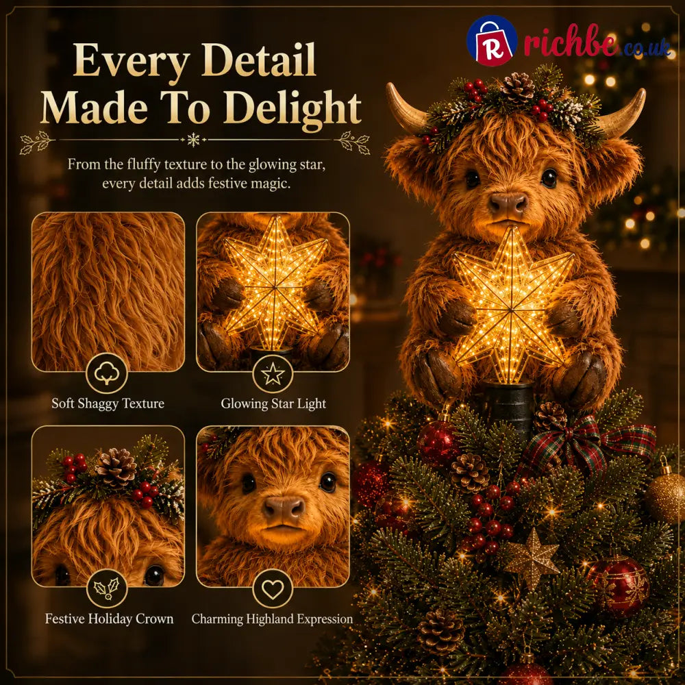 🎄Baby Highland Cow Glowing Star Tree Topper✨