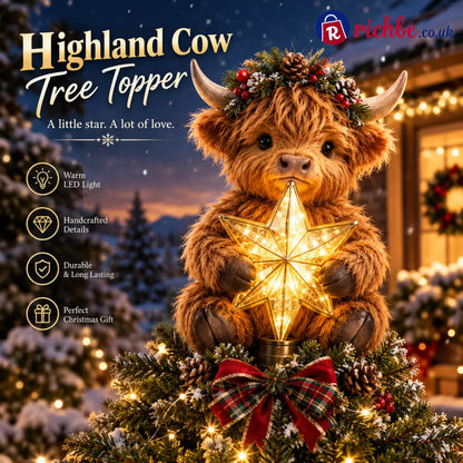 🎄Baby Highland Cow Glowing Star Tree Topper✨